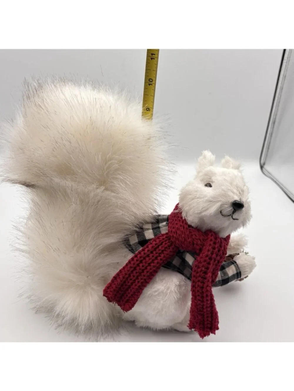 Northlight White Christmas Squirrel Red Scarf Plaid Jacket Pine Cones Bushy 10”